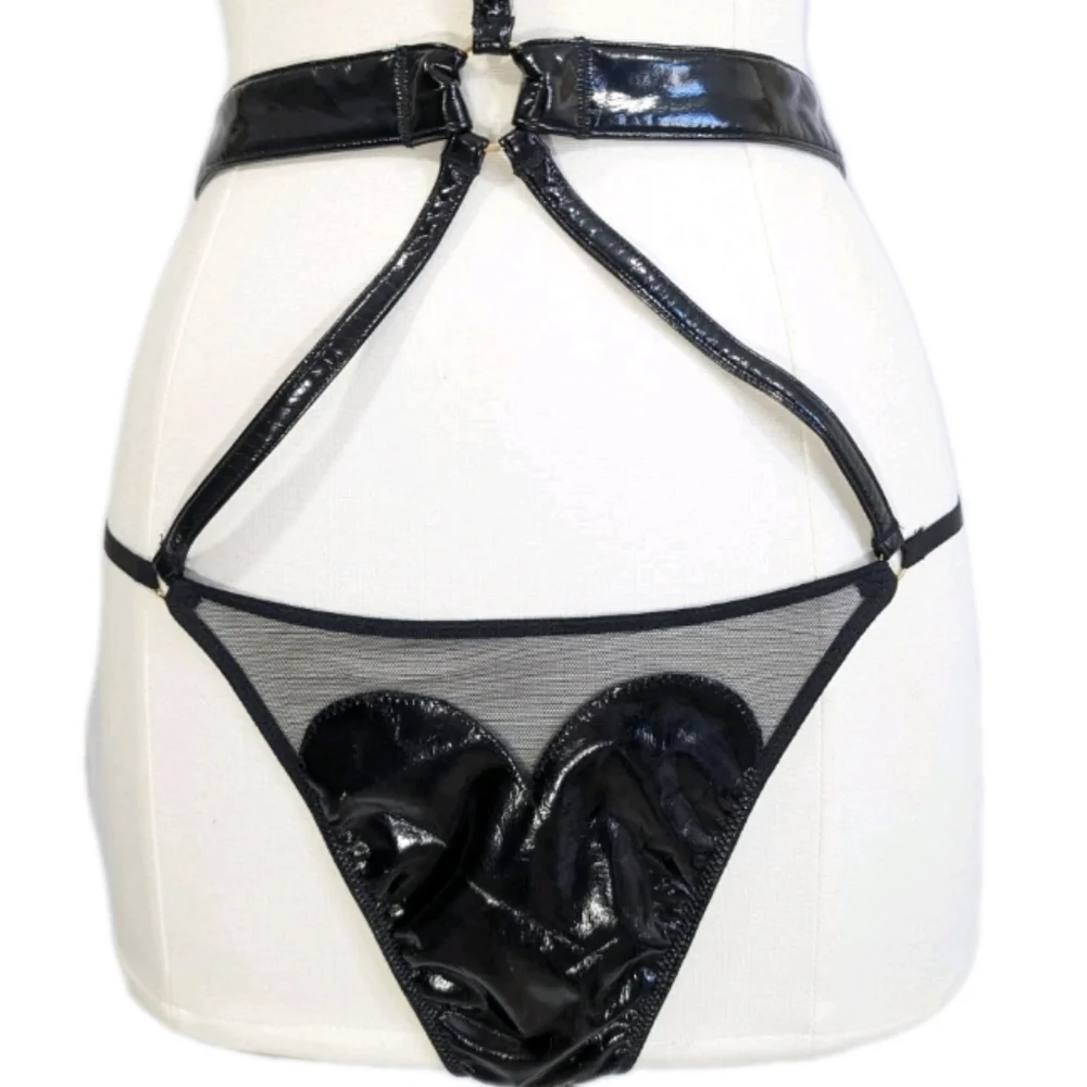 Victoria's Secret Lingerie New Choker Thong XL Faux Black Leather VS One Piece